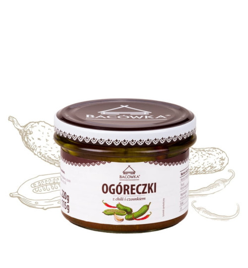 Ogóreczki pikantne z chili i czosnkiem Bacówka w zalewie octowo-olejowej, 220g