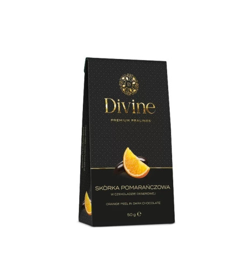 Skórka pomarańczowa w czekoladzie deserowej Divine Premium pralines, 50g