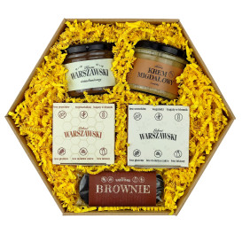 Świąteczne pudełko prezentowe, kosz upominkowy - "Brownie w żółtym"