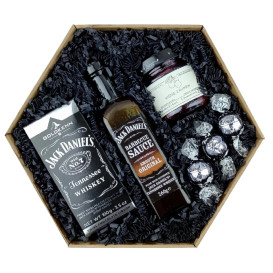 Pudełko prezentowe, box firmowy - "Jack Daniels 2" z czekoladą z Whisky i wiśniami z rumem